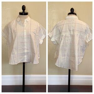 Madewell Hilltop Shirt in Neon Windowpane Cool Blue Size Medium